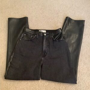Abercrombie & Fitch Ankle Straight Ultra High Curve Black Denim Leather Pants 2R